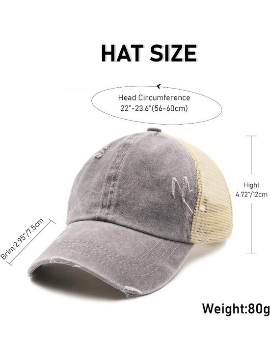 〽️Women\'s Gray Black High Ponytail Baseball Cap Trucker Bad Hair Day Adjustable main image 5